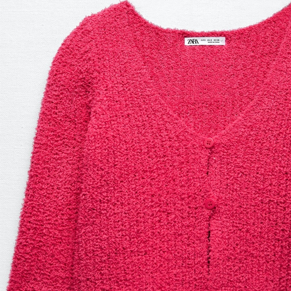 Zara Women's Fuchsia Pink Chenille Cardigan Sweater Size Small New With Tags - Picture 2 of 3